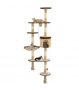 Albero Gatti Tiragraffi in Sisal a Muro 194 cm Beige e Marrone