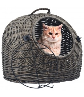 Trasportino per Gatti Grigio 60x45x45 cm in Salice Naturale